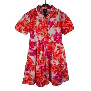 Zac Posen - Zac Kids Girls Orange Pink Floral Tiered Skirt Pockets Girls Dress 6